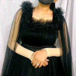 Elegant Black Gown with Cape