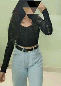 Denim blue wideleg jeans