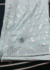 Light Blue Feather Print Saree