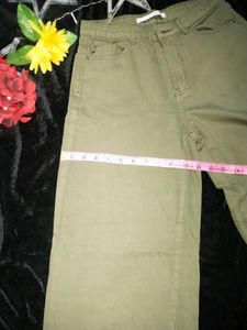 Women Olive Green Zara  High Waist Flared Jeans