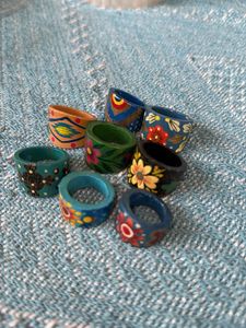 Ethnic Handcrafted Wooden Boho Chic Rings Set of 8