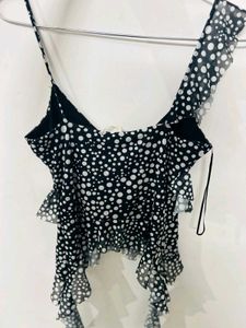ZARA Printed Tulle Top With Ruffles