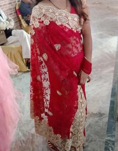 Red Embellished Saree with ready blouse