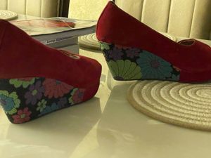 Red Floral Wedge Heels