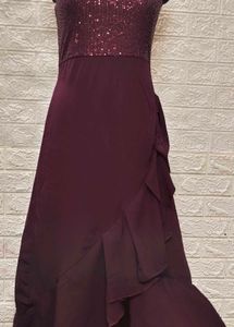 Flarry Maroon Spaghetti Gown With Embroidery