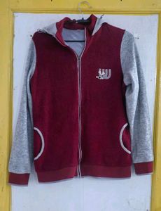 Burgundy & Grey Zip-Up Hoodie