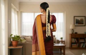 Traditional brown pure kanipuram pattu saree