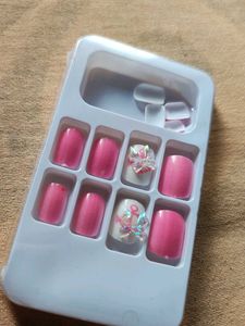 Pink Press-On Nails with Bow Detail