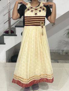 Elegant Cream & Burgundy Dress