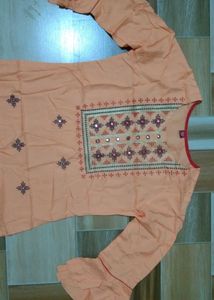Peach Embroidered Kurta with Mirror Work