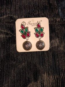 Festive Red & Green Oxidized Earrings