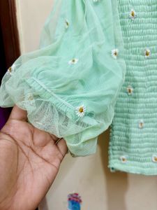 Women Green Floral Cute Top