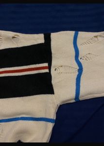 Striped Wool Sweater with Heavy Distress