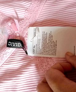 Pink Ribbed Lace Trim Mini Dress