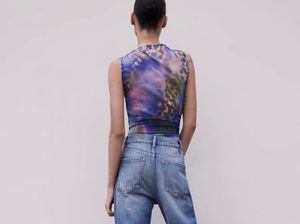 Zara Printed Tulle Bodysuit