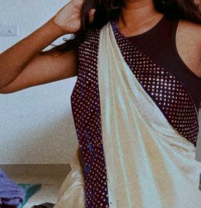 Elegant Beige Saree with grand blue border
