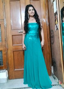 Green Sequence Work , Georgette Material, Gown, Pa
