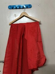 Red Embellished Saree With Blouse