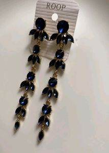 Beautiful Blue And Golden Party Wear Earrings.