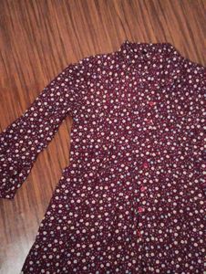 maroon floral knee length dress