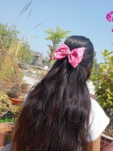 Handmade Pink Floral Bow Hair Clip