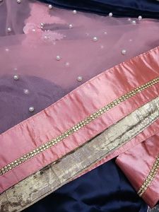 Half And Half Net And Satin Saree With Stitched Blouse Never Used