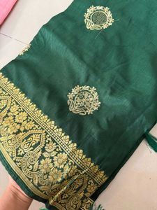 Green & Gold Embroidered Saree