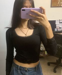 Lace Trim Long Sleeve Top