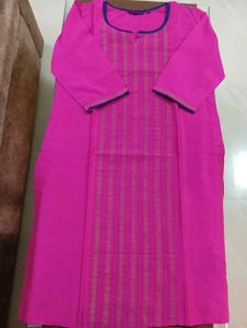 Magenta Kurti With Blue Border