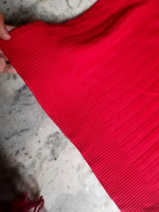 Red Festive Top Frilly Neck For Semi Winter