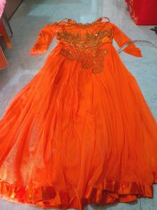 Elegant Orange Ethnic Gown