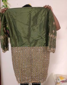 Olive Green Four piece dress (semi stitched)