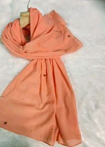 🥳🥳Beautiful✨wyt Pearl Wrk Peach ✌🧐shawl Hizab🤩