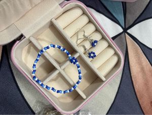 Blue Seed Beads Bracelet And Earrings Combo