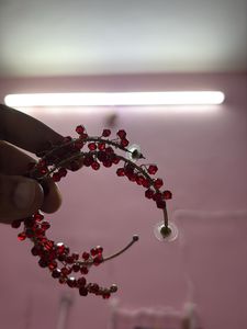 Red Beaded Hoop Earrings