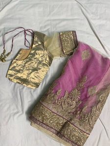 Two Colours Net Saree With Blouse