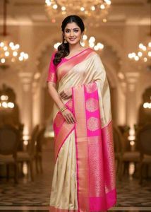 Elegant Pink Saree with 2 Blouses, inskirt