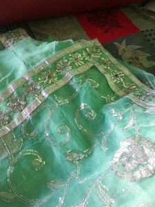 Mint Green Sequin Net Fabric