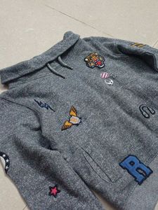 Embroidered Gray Hoodie
