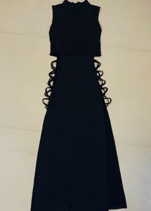 Mock Neck Cut Out Side Lace Up Bodycon Dress