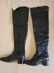 DELIZE Faux Leather Thigh High Comfy Boots
