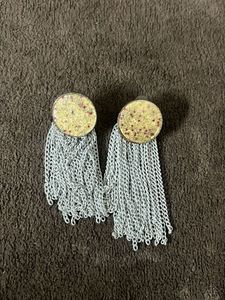 Statement Chain White N Golden Touch  Earrings