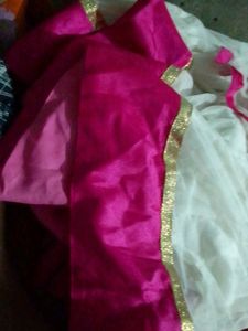 Pink &amp; Gold Embellished Frock Suit With Dupatta