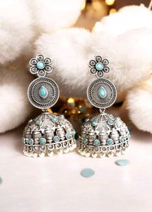 Boho Silver Jhumka Earrings