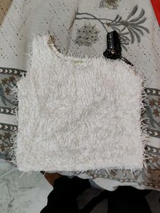 Fuzzy White Crop Top