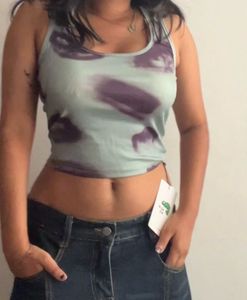 Newme Olive Abstract Print Tank Top