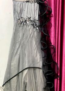 Grey Black Ethnic Long Gown