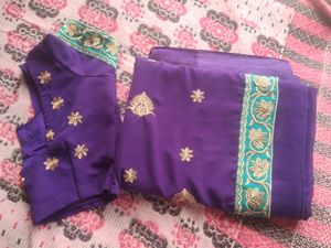 Elegant Purple Saree With Blouse
