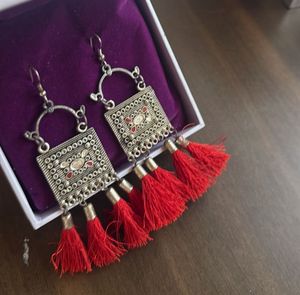Red Tassel Dangle Earrings
