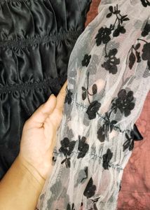 Black Floral Mesh Sleeve Top